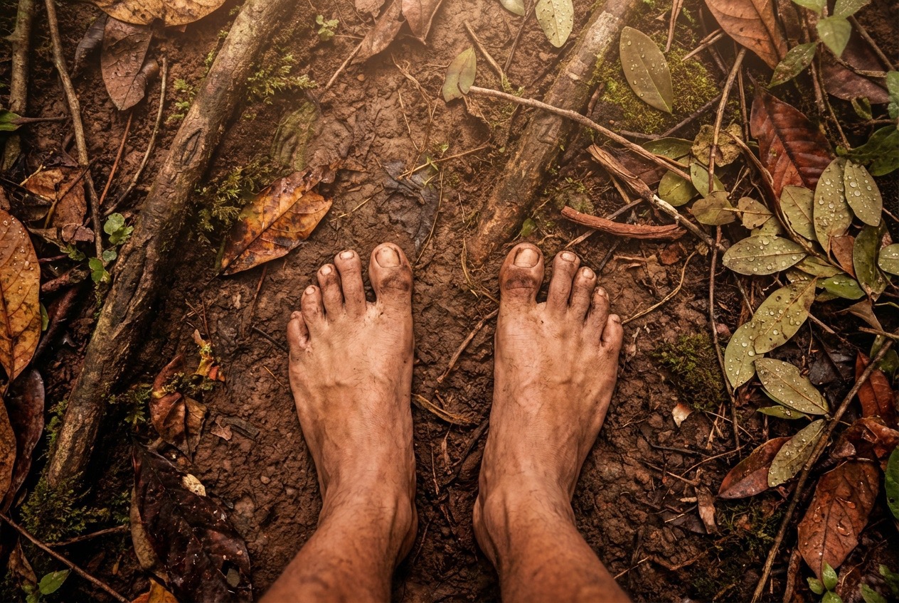 hole nohy na zemi v jungli