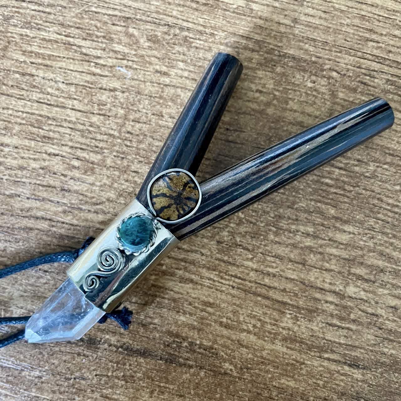 Kuripe Chonta Aya Crystal s plátkom liany Aya, tyrkysom a krištáľom – La Herba